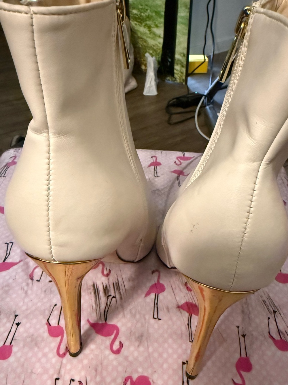 Catherines Cream Ankle Heeled Boots with Gold Stiletto - Picture 4 of 10